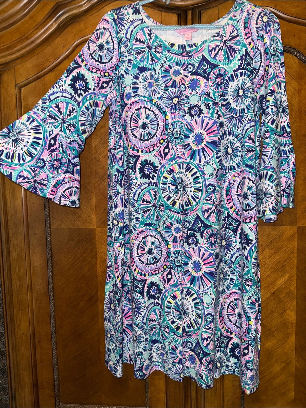 Lilly Pulitzer Navy Pink Mint Floral Medallion Midi Dress